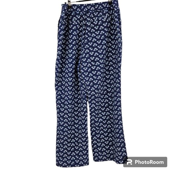 Hill House Pants Blue Floral Print Wide Leg Side Zip Stretch Palazzo Lounge Sz M - Picture 9 of 9
